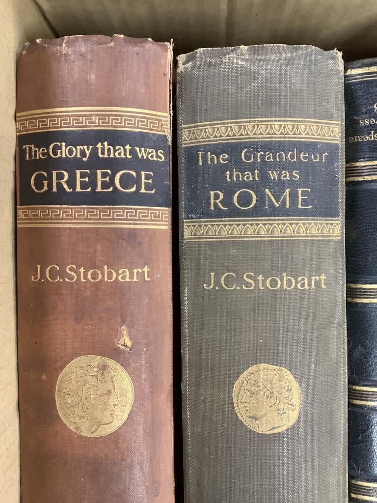 Plutarch, Lives of the Noble Grecians and Romans, translated by Sir Thomas North, half calf covers, printed at the Shakespeare Head Press, Stratford-upon-Avon and published for the press by Basil Blackwell, Oxford, a lim